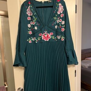 Teal ASOS Midi Dress with Embroidery